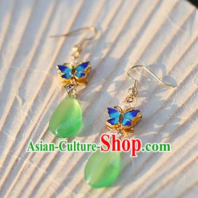 Ancient Chinese Handmade Hanfu Earrings Accessories Blueing Butterfly Eardrop for Women