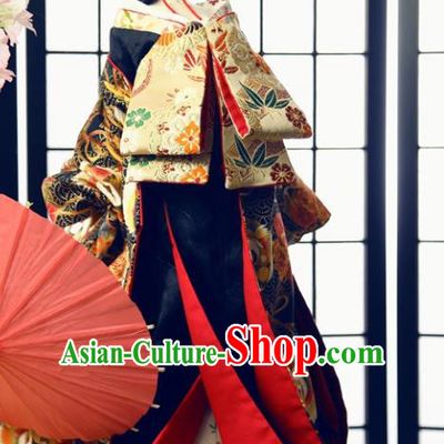 Traditional Asian Japan Costume Japanese Fashion Apparel Courtesan Kimono Vibration Sleeve Kimono for Women