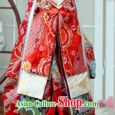 Traditional Asian Japan Costume Japanese Courtesan Kimono Red Vibration Sleeve Kimono for Women