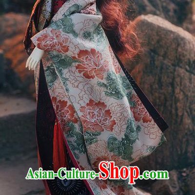 Traditional Asian Japan Costume Japanese Courtesan Kimono Black Vibration Sleeve Kimono for Women