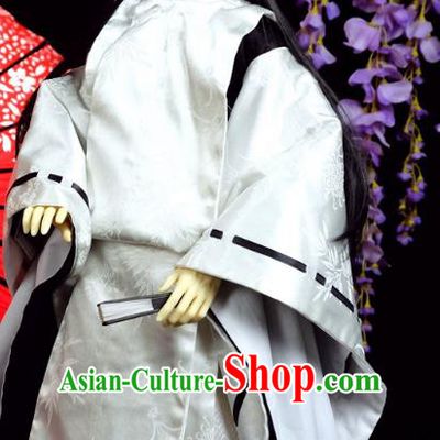 Traditional Asian Japan Costume Japanese Prince Kimono White Hunting Clothing for Men