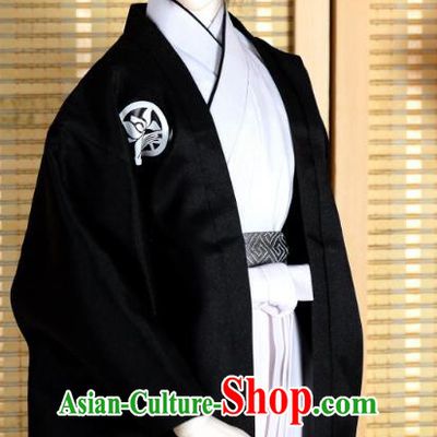 Traditional Asian Japan Costume Japanese Prince Kimono Black Clothing for Men