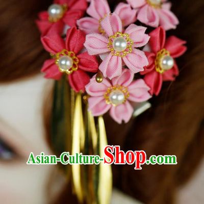 Traditional Asian Japan Hair Accessories Pink Flowers Hairpins Japanese Fashion Apparel Kimono Headwear for Women