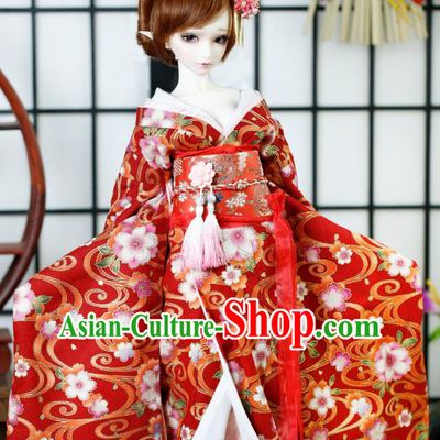 Traditional Asian Japan Costume Japanese Courtesan Red Kimono Vibration Sleeve Kimono for Women