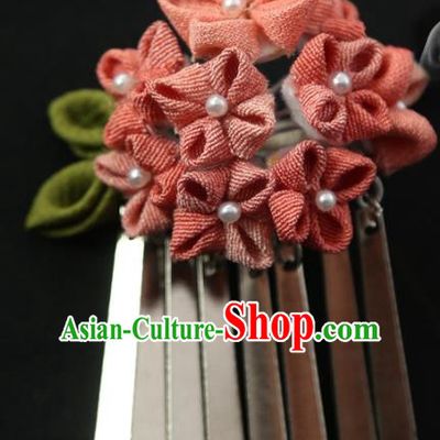 Traditional Asian Japan Hair Accessories Red Flowers Hairpins Japanese Fashion Apparel Kimono Headwear for Women