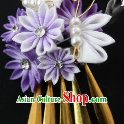 Traditional Asian Japan Hair Accessories Purple Flowers Hairpins Japanese Fashion Apparel Kimono Headwear for Women