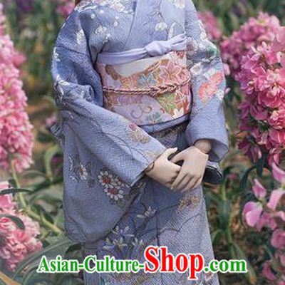 Traditional Asian Japan Costume Japanese Courtesan Iromuji Kimono Blue Kimono for Women