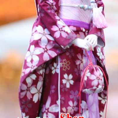 Traditional Asian Japan Costume Japanese Iromuji Kimono Purple Vibration Sleeve Kimono Clothing for Women