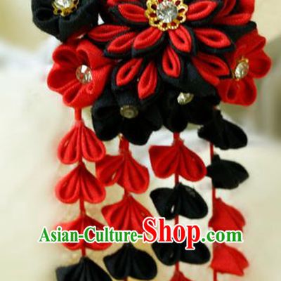 Traditional Asian Japan Hair Accessories Black Flowers Tassel Hairpins Japanese Fashion Apparel Kimono Headwear for Women