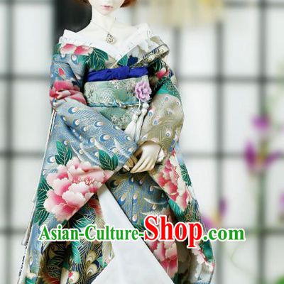 Traditional Asian Japan Costume Japanese Iromuji Kimono Green Vibration Sleeve Kimono Clothing for Women