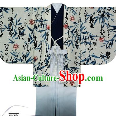 Traditional Asian Japan Costume Japanese Prince Kimono Haori Hakama Clothing for Men
