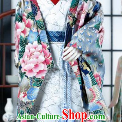 Traditional Asian Japan Costume Japanese Iromuji Kimono Printing Peony Kimono Clothing for Women