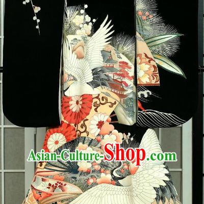 Traditional Asian Japan Costume Japanese Iromuji Kimono Clothing Black Vibration Sleeve Kimono for Women