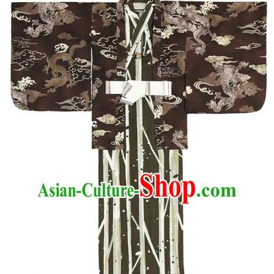 Traditional Asian Japan Costume Japanese Prince Kimono Brown Yukata Haori Hakama Clothing for Men
