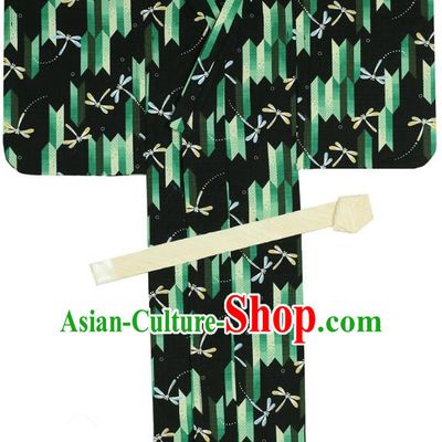 Traditional Asian Japan Costume Japanese Prince Kimono Green Yukata Haori Hakama Clothing for Men