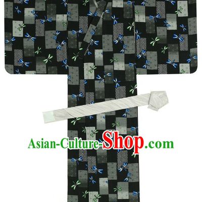 Traditional Asian Japan Costume Japanese Prince Kimono Black Yukata Haori Hakama Clothing for Men
