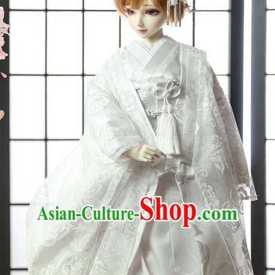 Traditional Asian Japan Costume Japanese Shiromuku Kimono Clothing White Vibration Sleeve Kimono for Women