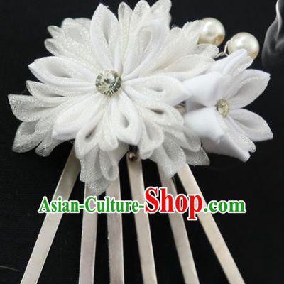 Traditional Asian Japan Courtesan Hair Accessories White Flowers Hairpins Japanese Kimono Headwear for Women