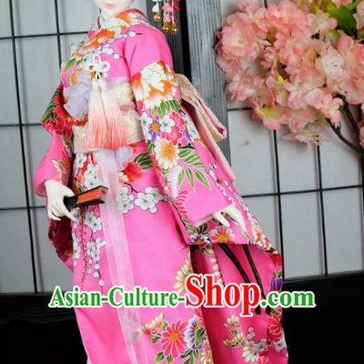 Traditional Asian Japan Costume Japanese Iromuji Kimonos Clothing Pink Sakura Kimono for Women