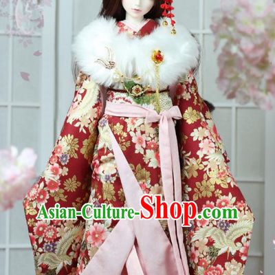 Traditional Asian Japan Courtesan Costume Japanese Fashion Apparel Shiromuku Kimono Wedding Vibration Sleeve Kimono for Women