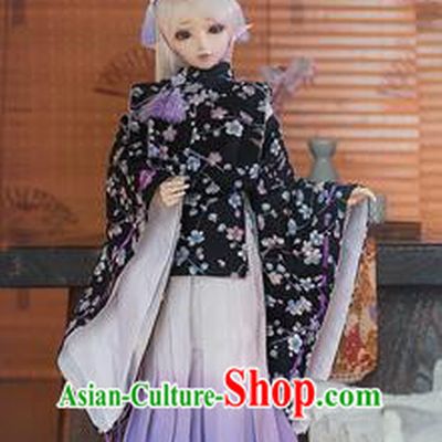 Traditional Asian Japan Costume Japanese Female Kimonos Clothing Navy Kimono for Women
