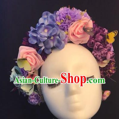 Top Grade Purple Flowers Hair Accessories Halloween Stage Performance Deluxe Hair Clasp Headwear for Women