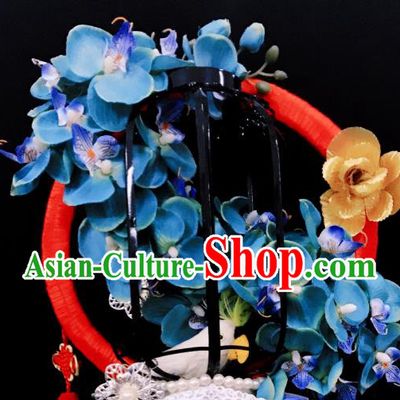 Top Grade Deluxe Hair Accessories Blue Flowers Headdress Halloween Stage Performance Headwear for Women