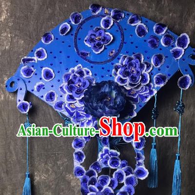 Top Grade Chinese Deluxe Hair Accessories Blue Headdress Halloween Stage Performance Headwear for Women