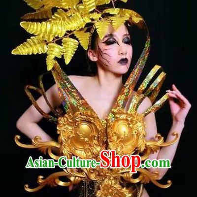 Top Grade Stage Performance Catwalks Costume Halloween Brazilian Carnival Golden Clothing for Women