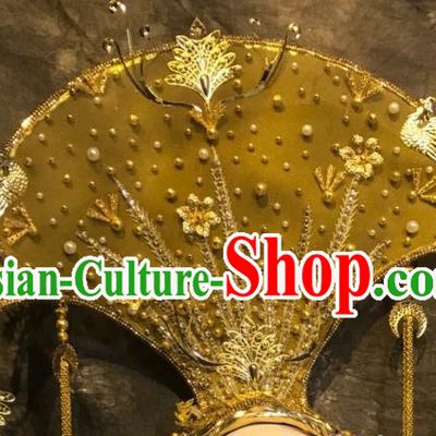 Top Grade China Ancient Deluxe Palace Hair Accessories Golden Phoenix Coronet Headdress Halloween Stage Performance Headwear for Women
