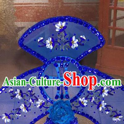 Top Grade China Hair Accessories Blue Phoenix Coronet Stage Performance Ancient Palace Headdress for Women