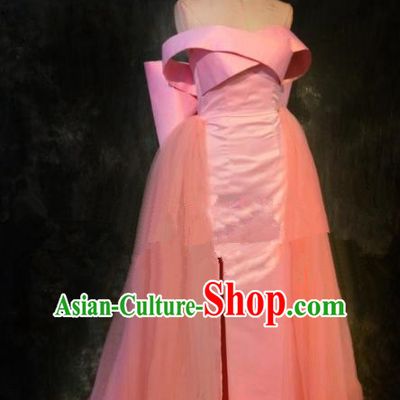Top Grade Stage Performance Costume Modern Dance Catwalks Pink Veil Full Dress for Women