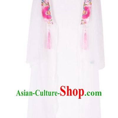 Traditional China National Costume Chinese Tang Suit Embroidered White Cardigan for Women