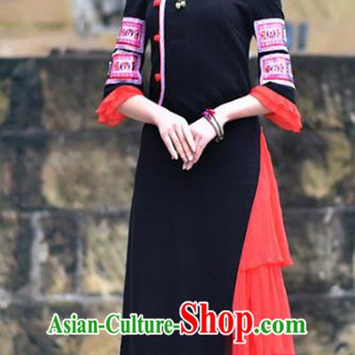 Traditional China National Costume Tang Suit Cheongsam Dress Chinese Embroidered Black Qipao for Women