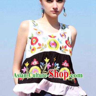 Traditional China National Costume Tang Suit Camisole Chinese Embroidered Vests for Women