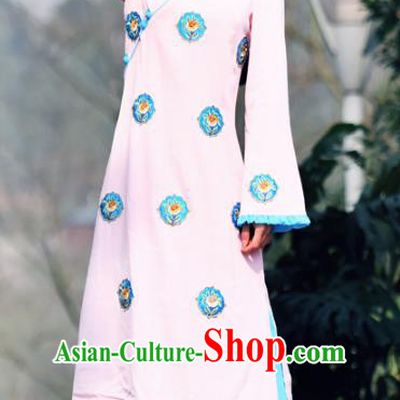 Traditional China National Costume Pink Dress Chinese Embroidered Qipao for Women