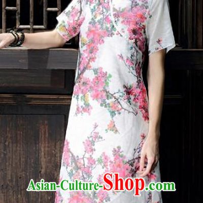 Traditional China National Costume Printing Cheongsam Dress Chinese Tang Suit Qipao for Women