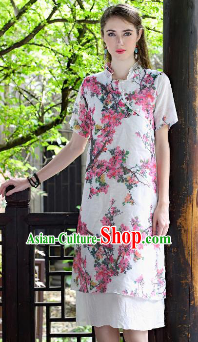Traditional Ancient Chinese Young Women Cheongsam Dress Republic of China Tangsuit Stand Collar Blouse Dress Tang Suit Clothing
