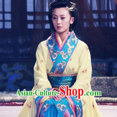 Traditional Chinese Ancient Warring States Period Wu State Imperial Consort Xi Shi Embroidered Replica Costume for Women
