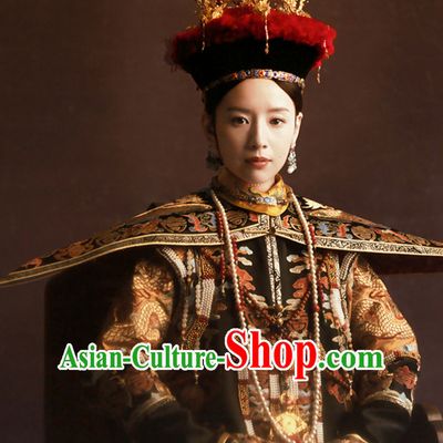Qing Dynasty Empress Imperial Clothing Embroidered Long Robe Dresses