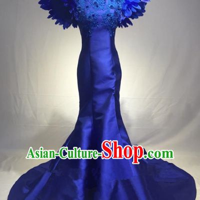 Top Grade Stage Performance Costume Modern Dance Mullet Dress Catwalks Blue Full Dress for Women