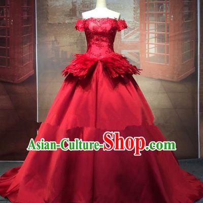 Top Grade Stage Performance Costume Modern Dance Red Wedding Dress Catwalks Full Dress for Women