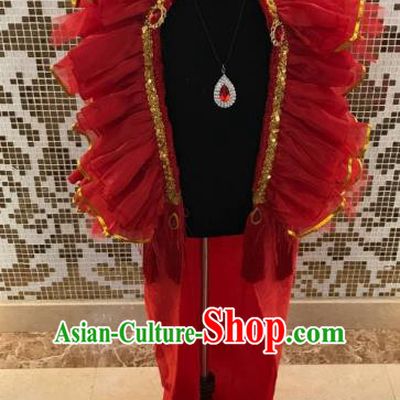 Top Grade Children Stage Performance Costume Catwalks Red Clothing for Kids