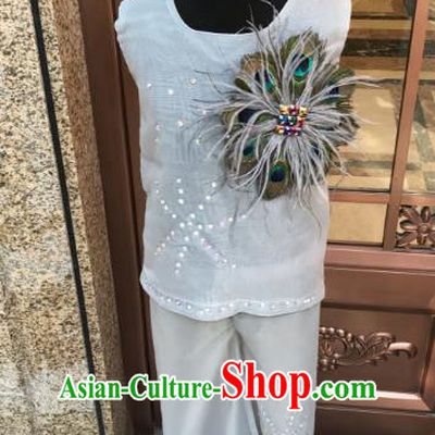 Top Grade Children Stage Performance Costume Boys Catwalks White Suits and Headwear for Kids