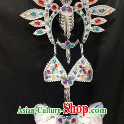Top Grade Children Stage Performance Costume Catwalks White Bikini and Headwear for Kids