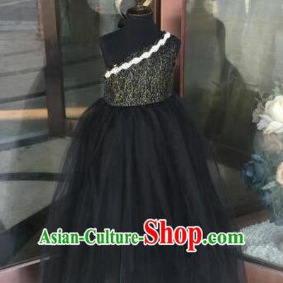 Top Grade Children Stage Performance Costume Modern Dance Black Veil Dress Princess Dress for Kids