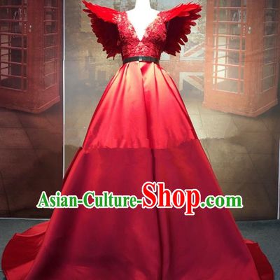 Top Grade Stage Performance Costume Wedding Dress Catwalks Red Full Dress for Women