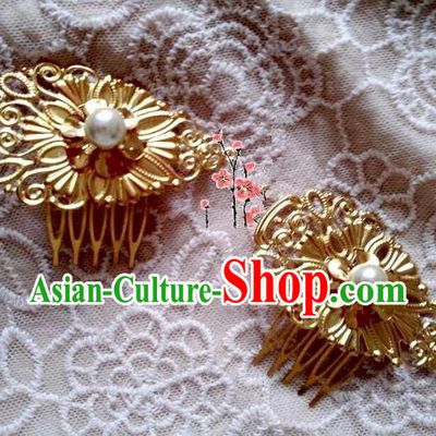 Traditional Chinese Ancient Hair Accessories Golden Hairpins Hair Comb for Women