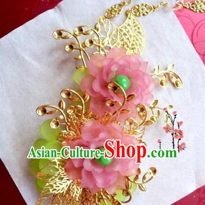 Traditional Chinese Ancient Hair Accessories Hairpins Pink Flowers Hair Stick for Women