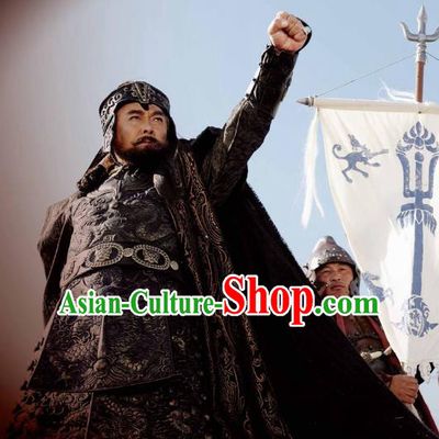 Ancient Chinese Yuan Dynasty Mongol Emperor Kublai Khan Replica Costumes Helmet and Armour for Men